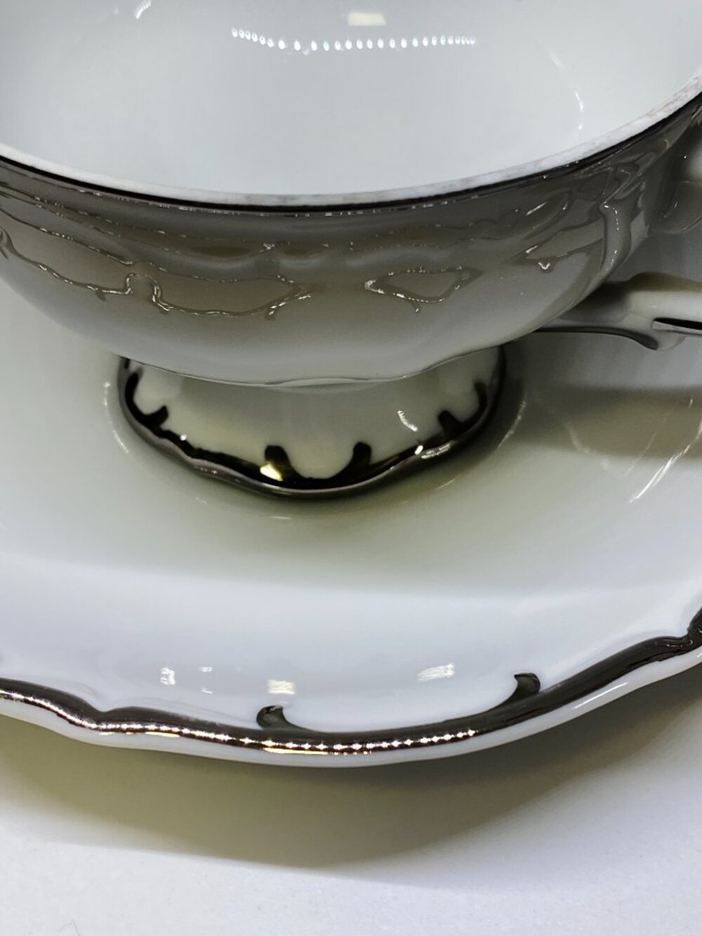 Vintage Bristol Fine China Tea Cup Saucer Set Nativity S-3213 Japan Platinum Tri - Picture 4 of 8